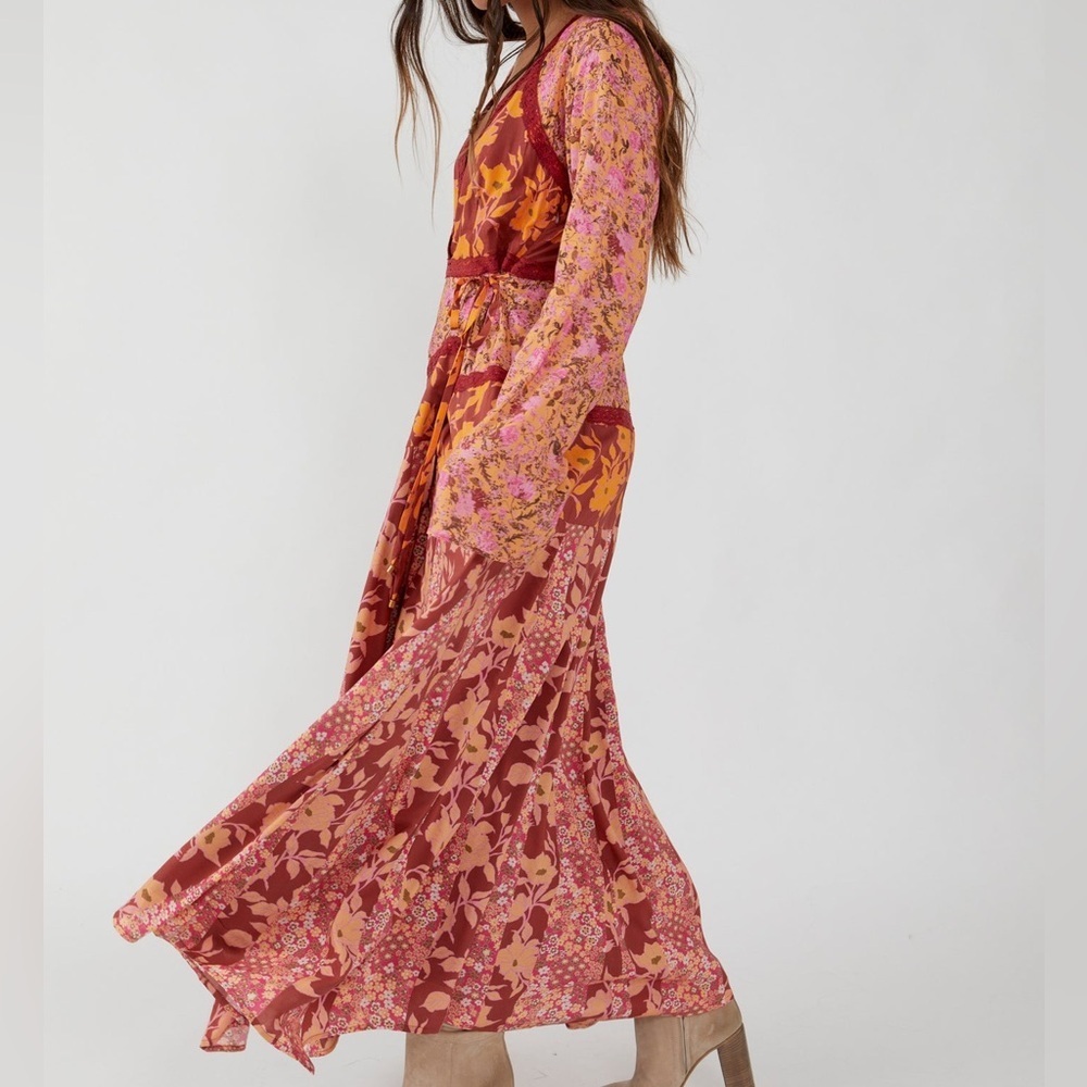 Free People Tilda Dress XS Fall Floral Maxi Pumpkin Spice Vibes Autumn Boho 🍂 - Picture 2 of 3